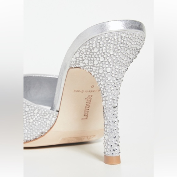 Larroude Colette Crystal & Suede Mule Heels w. Rhinestones in Silver Gray 9 - Picture 3 of 14